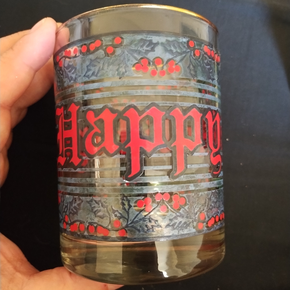 Vintage Houze Happy Holidays Cocktail Glassware Tumbler Old Fashioned